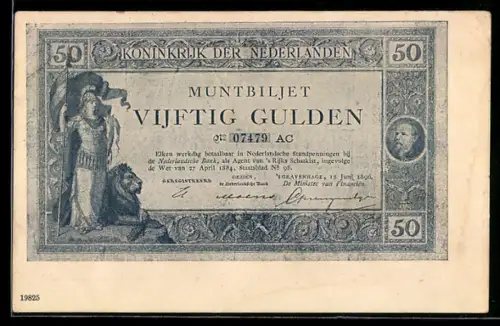 AK Niederlande, Geldschein über fünfzig Gulden