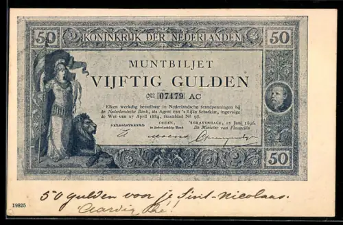 AK Niederlande, Geldschein über fünfzig Gulden