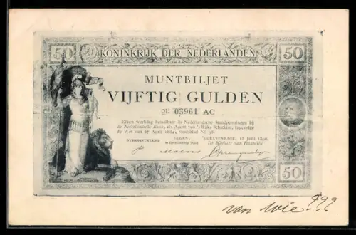AK Niederlande, Geldschein über fünfzig Gulden