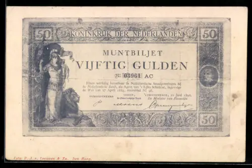 AK Niederlande, Geldschein über fünfzig Gulden
