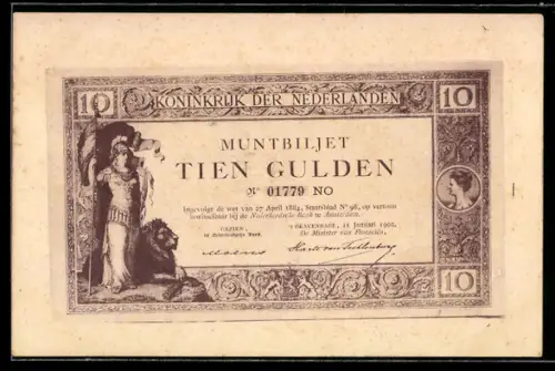 AK Niederlande, Geldschein über zehn Gulden
