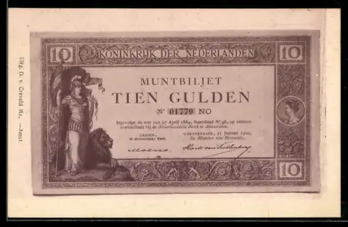 AK Niederlande, Geldschein über zehn Gulden
