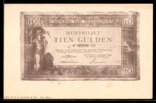 AK Niederlande, Geldschein über zehn Gulden