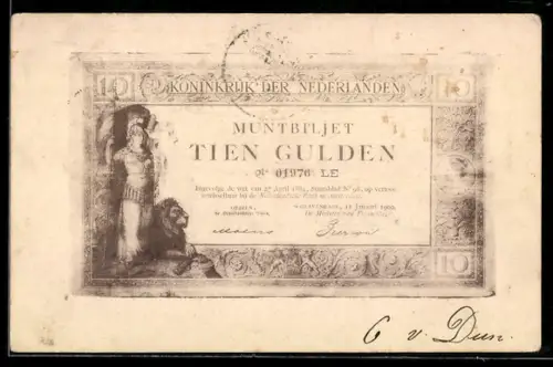 AK Niederlande, Geldschein über zehn Gulden