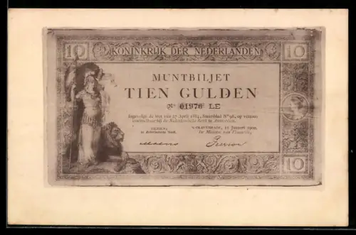 AK Niederlande, Muntbiljet Tien Gulden