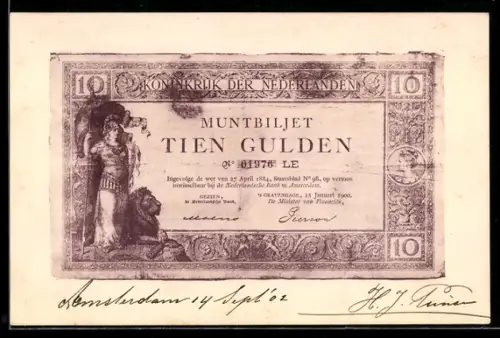 AK Niederlande, Muntbiljet Tien Gulden