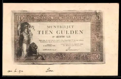 AK Niederlande, Geldschein über zehn Gulden