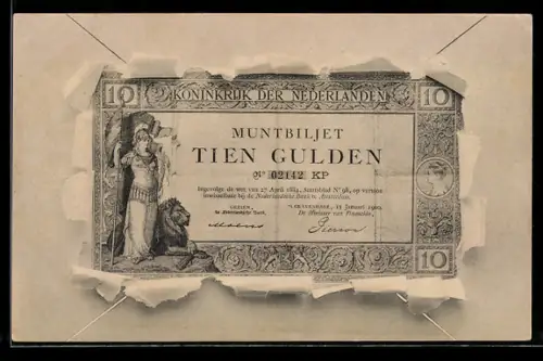 AK Niederlande, Geldschein durch zerrissenes Papier