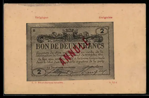 AK Guignies, Geldschein über zwei Francs