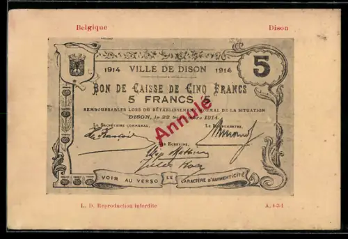 AK Dison, Belgischer Geldschein