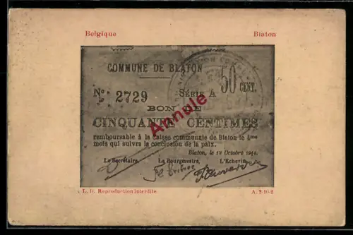 AK Blaton, Belgischer Geldschein