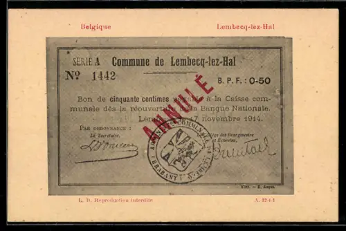 AK Lembecq-lez-Hal, Belgischer Geldschein