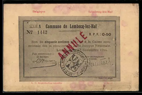 AK Lembecq-lez-Hal, Belgischer Geldschein