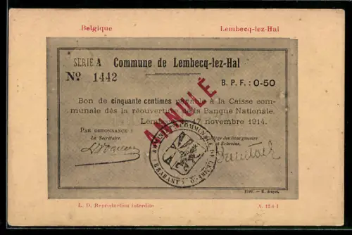 AK Lembecq-lez-Hal, Belgischer Geldschein