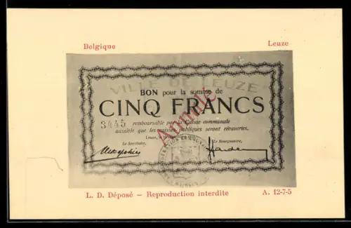 AK Leuze, Geldschein über fünf Francs