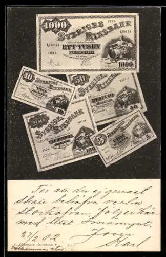 AK Schwedische Geldscheine unterschiedlicher Wertigkeit