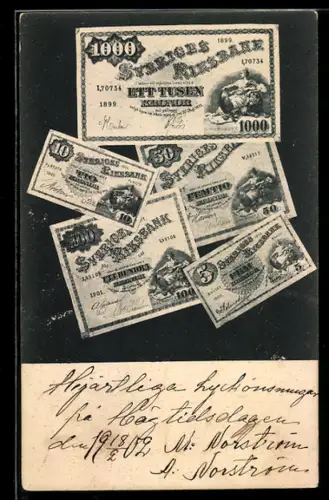 AK Schweden, Geldschein über eintausend Kronen