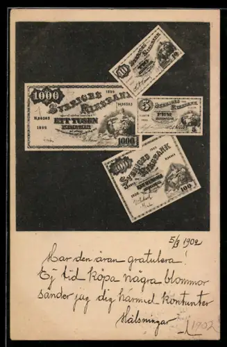 AK Schweden, Geldschein über eintausend Kronen