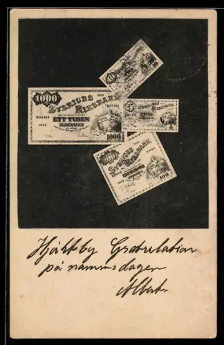 AK Schweden, Geldschein über eintausend Kronen