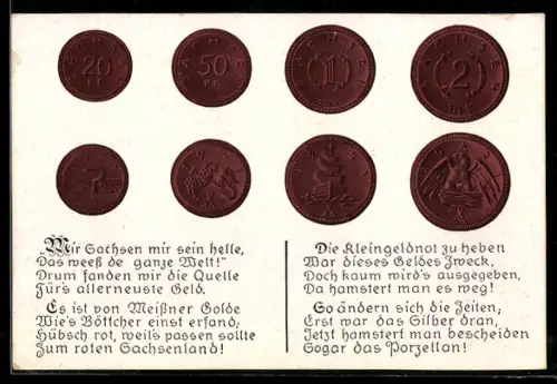 AK Abbildungen der Porzellanmünzen aus der Meissener Porzellan-Fabrik