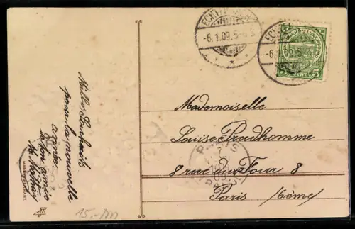 Präge-AK Veilchen in einem Geldschein