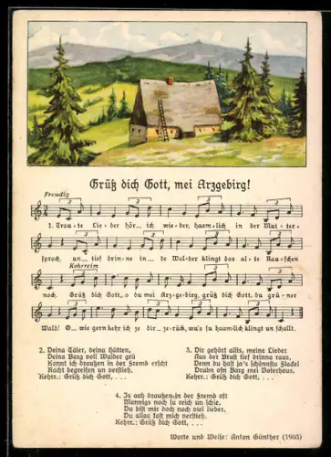 Lied-AK Anton Günther NR: 8982, Grüss dich Gott, mei Arzgebirg!