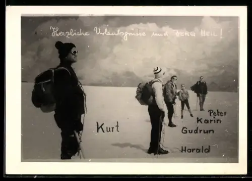 AK Bergsteiger Kurt, Peter, Karin, Gudrun und Harald im Schnee