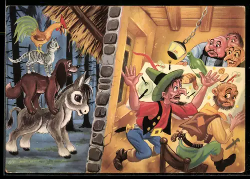 AK Die Bremer Stadtmusikanten am Fenster, Märchen