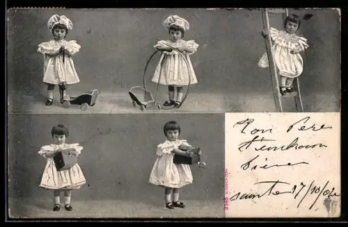 AK Kleines Mädchen im weissen Kleid mit Fotoapparat