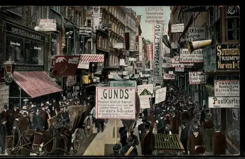 AK Leipzig, Leipziger Messe, Petersstrasse mit Geschäften