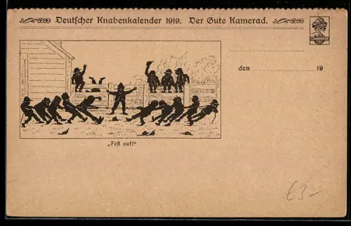 AK Schattenbild, Junge Männer beim Tauziehen, Deutscher Knabenkalender 1919, Der Gute Kamerad