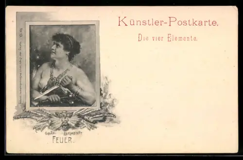 AK Feuer, Frau mit einem Dolch, Allegorie