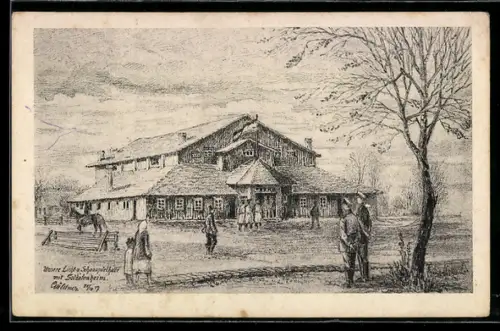 Künstler-AK Soldatenheim, Licht- und Schauspielhalle zur Belustigung der deutschen Soldaten