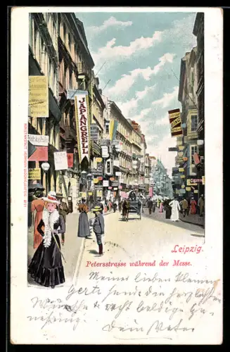 AK Leipzig, Leipziger Messe, Peterstrasse mit Geschäften