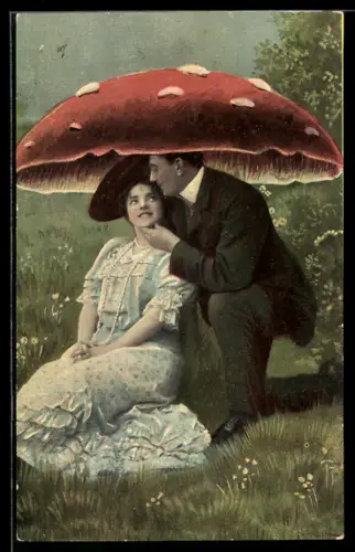 AK Liebespaar unterm Fliegenpilz