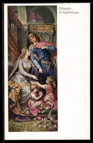 AK Parzival, Lohengrin mit Frau und Kindern, Serie 258, Nr. 4484