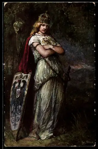 AK Germania mit verschränkten Armen, Germanenkult