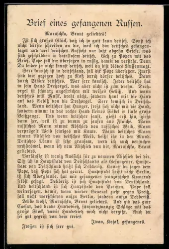 AK Brief des kriegsgefangen Russen Iwan Rosak
