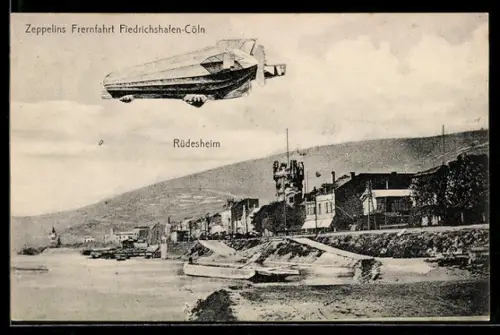 AK Rüdesheim, Zeppelin über der Stadt