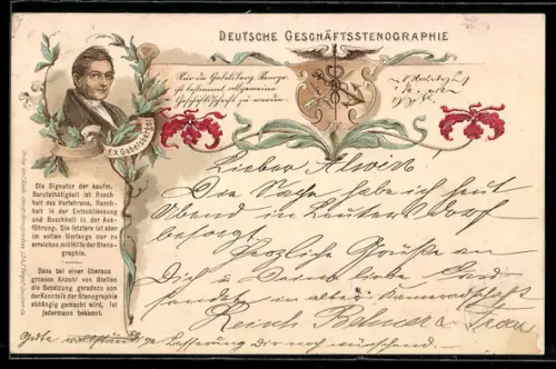 AK Portrait von F.X. Gabelsberger, Deutsche Geschäftsstenographie