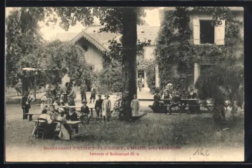 AK Besancon, Velotte, Restaurant Pauset-Fleuret, Terrasse et Restaurant