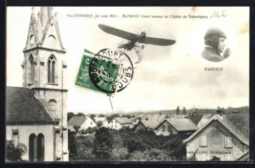 AK Valentigney, Hanriot virant autour de l`Eglise de Valentigney 1911