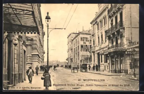 AK Montpellier, Boulevard Victor Hugo, Crédit Lyonnais et Hôtel du Midi