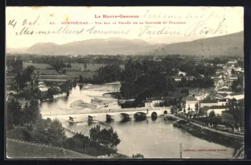 AK Montréjeau, vue sur la vallée de la Garonne et Polignan