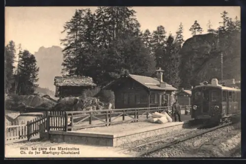AK Marécottes, La gare, Chemin de fer Martigny-Chatelard