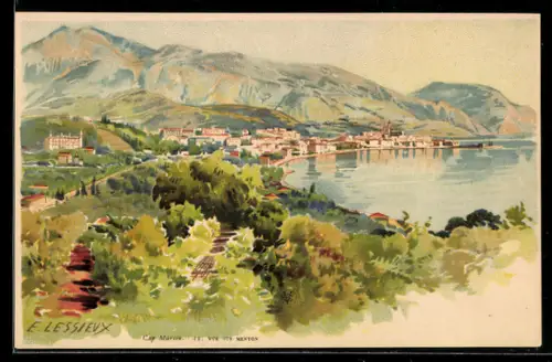 Künstler-AK Cap Martin, Vue Sur Menton