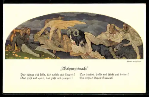 Künstler-AK Leipzig, Auerbachs Keller, Walpurgisnacht, Hexen reiten durch die Luft