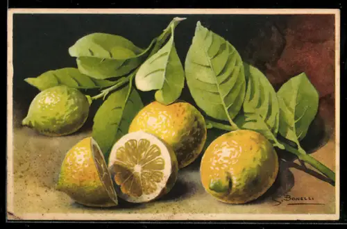 Künstler-AK S. Bonelli: Stillleben mit Zitronen