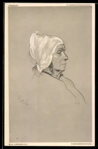 Künstler-AK Max Liebermann: Ältere Dame mit Haube im Profil