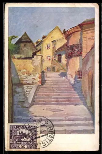 Künstler-AK Pozsony, Die Schlosstiege